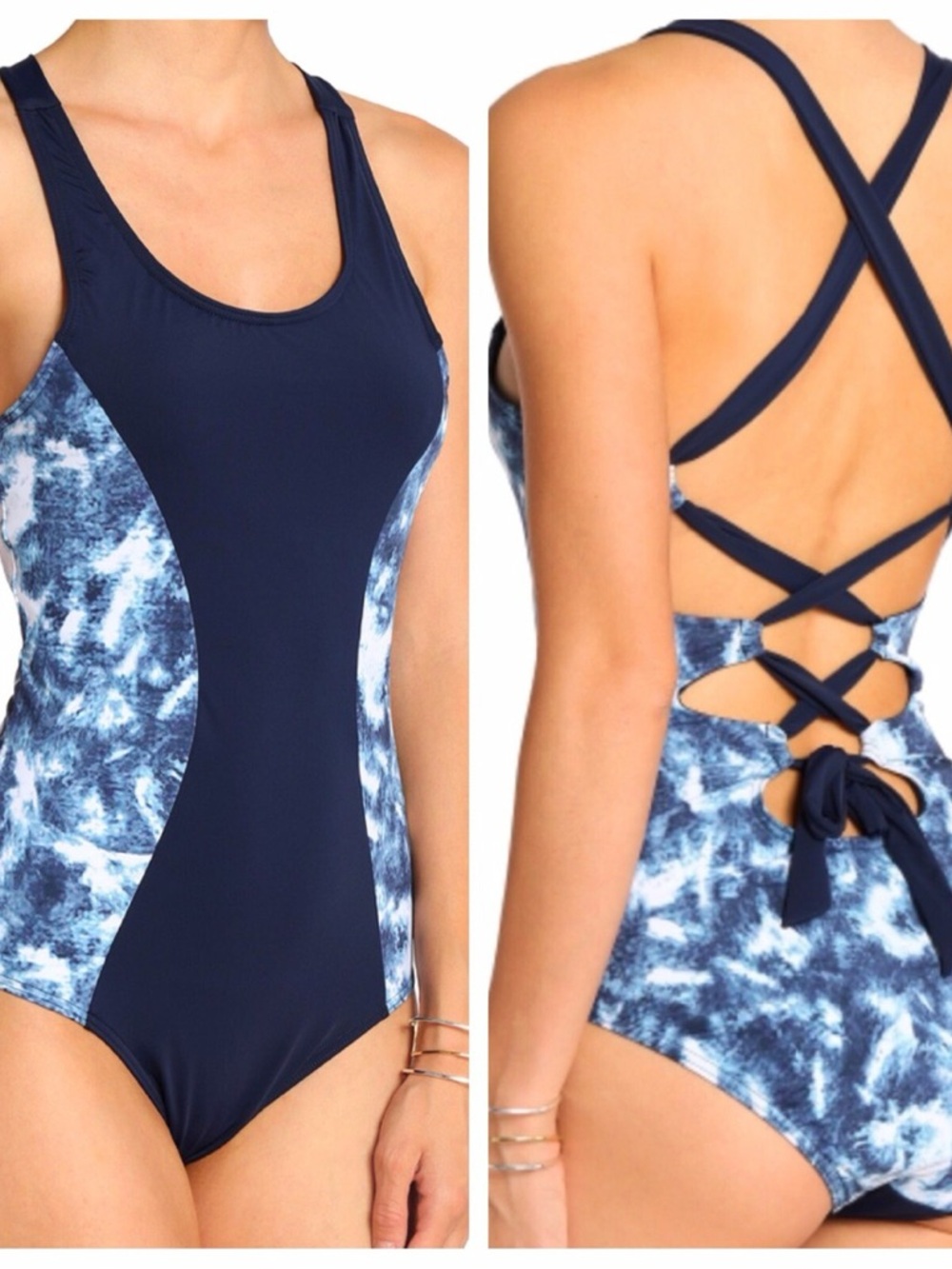 Tart Collections Kassidy lace-up paneled tie-dyed swimsuit